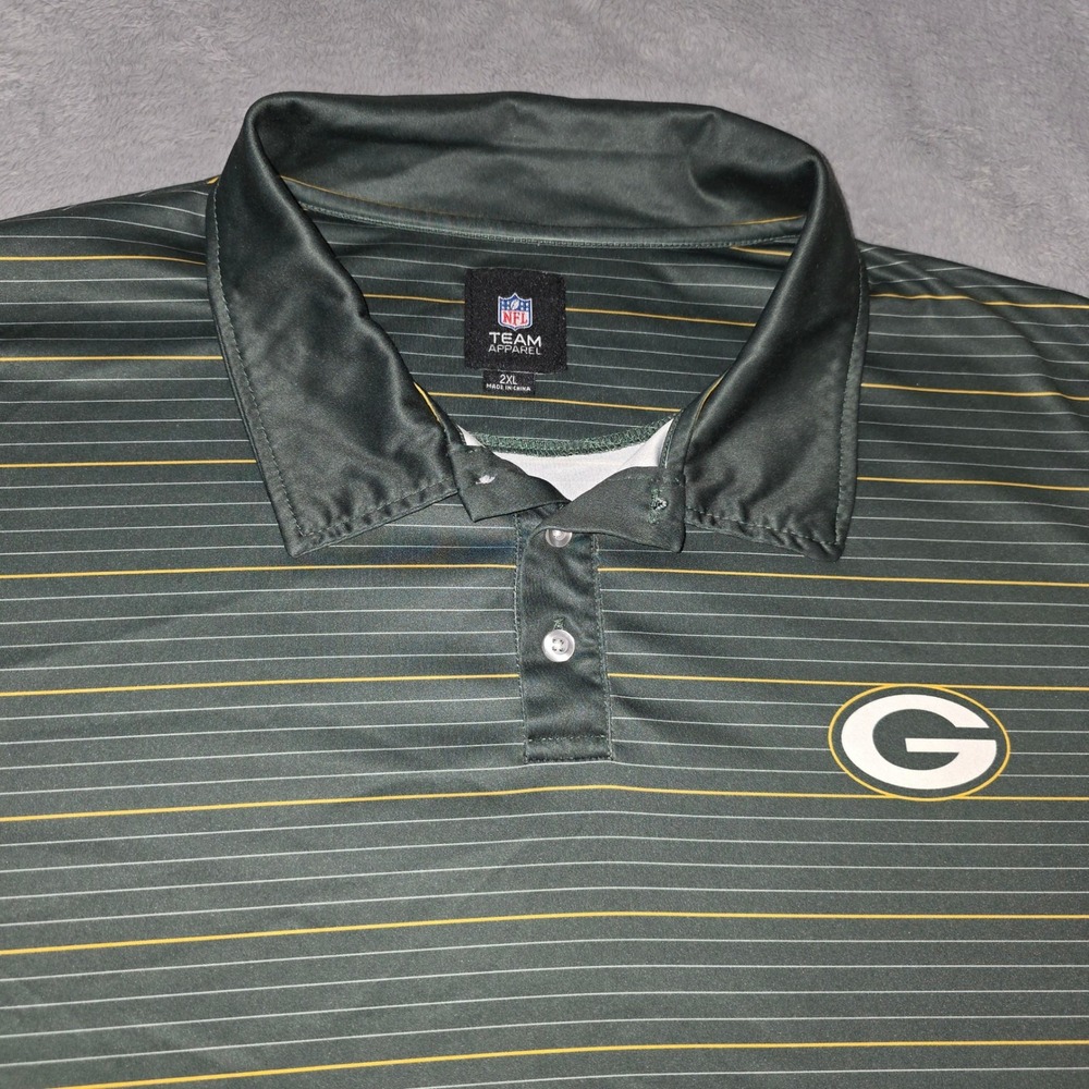 NFL Team Apparel Green Bay Packers Polo Shirt Mens 2XL Green Striped Performance